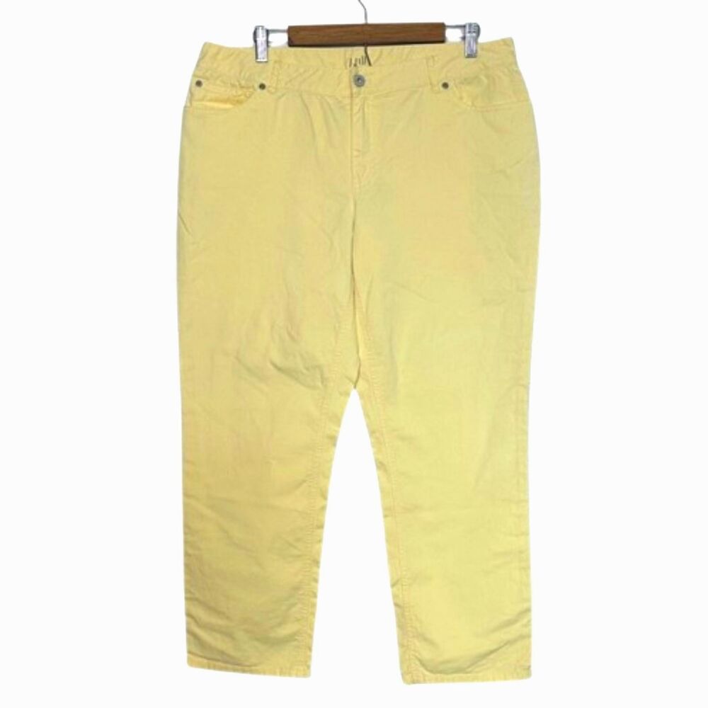 J. Jill Relaxed Boyfriend Pants Womens 16 Petite Stretch Butter Yellow England